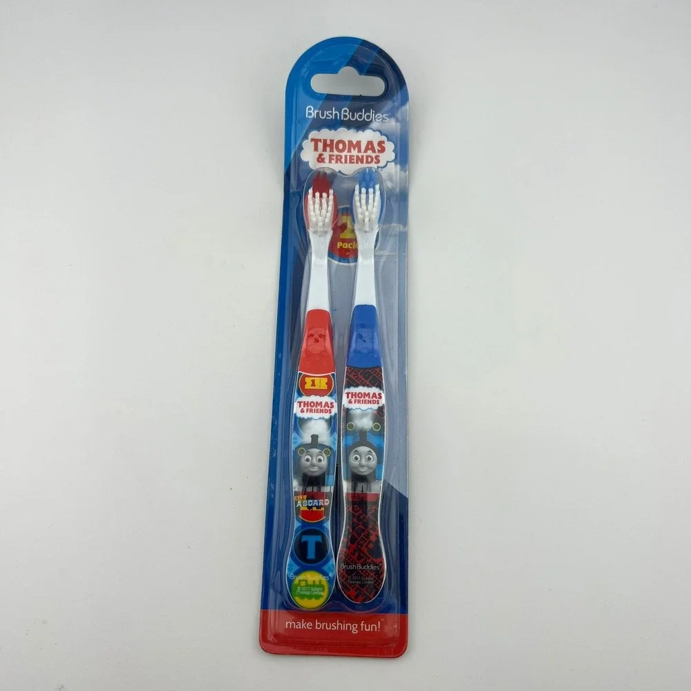 Thomas & Friends Kids Toothbrush 2 Pack Brush Buddies Red Blue Soft Bristles NIP